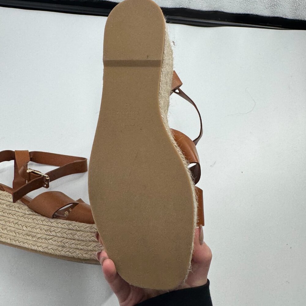 Zara Tan Leather Hessian Wedge Sandals Size 41 - Picture 6 of 11